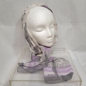 Bill Blass Gray Lavender Floral Print Chiffon VTG Women's Rectangle Scarf Sheer